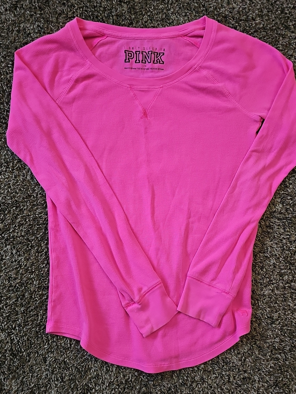 PINK Victoria's Secret Hot Pink Long Sleeve Waffle Top